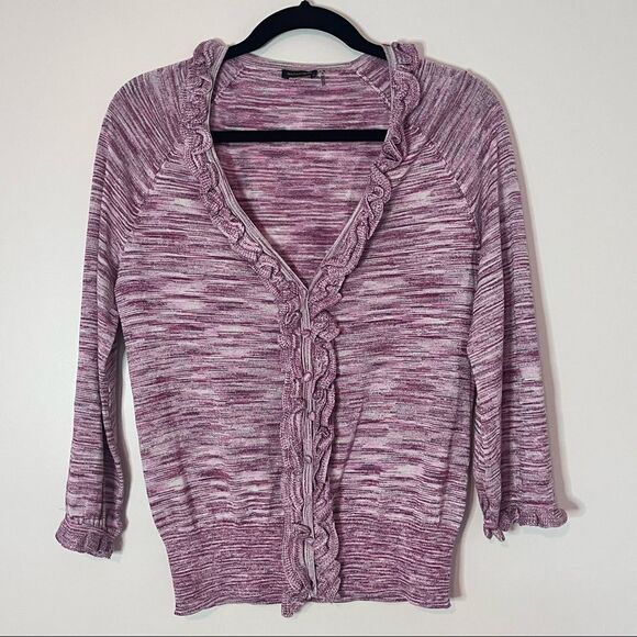 MAGASCHONI Silk Blend Purple Pink Ruffle Collar Button Down Cardigan - Picture 1 of 7